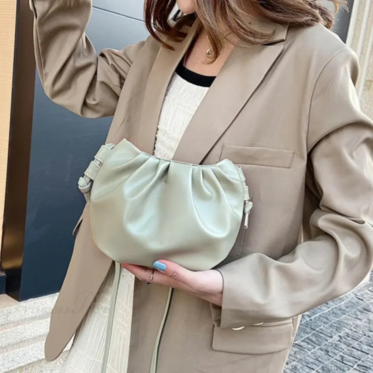 Pleated Mini Zipper Cloud Crossbody Bag