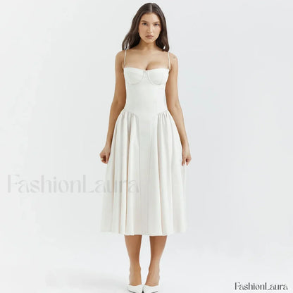 Pleated Spaghetti-Strap Midi Dress