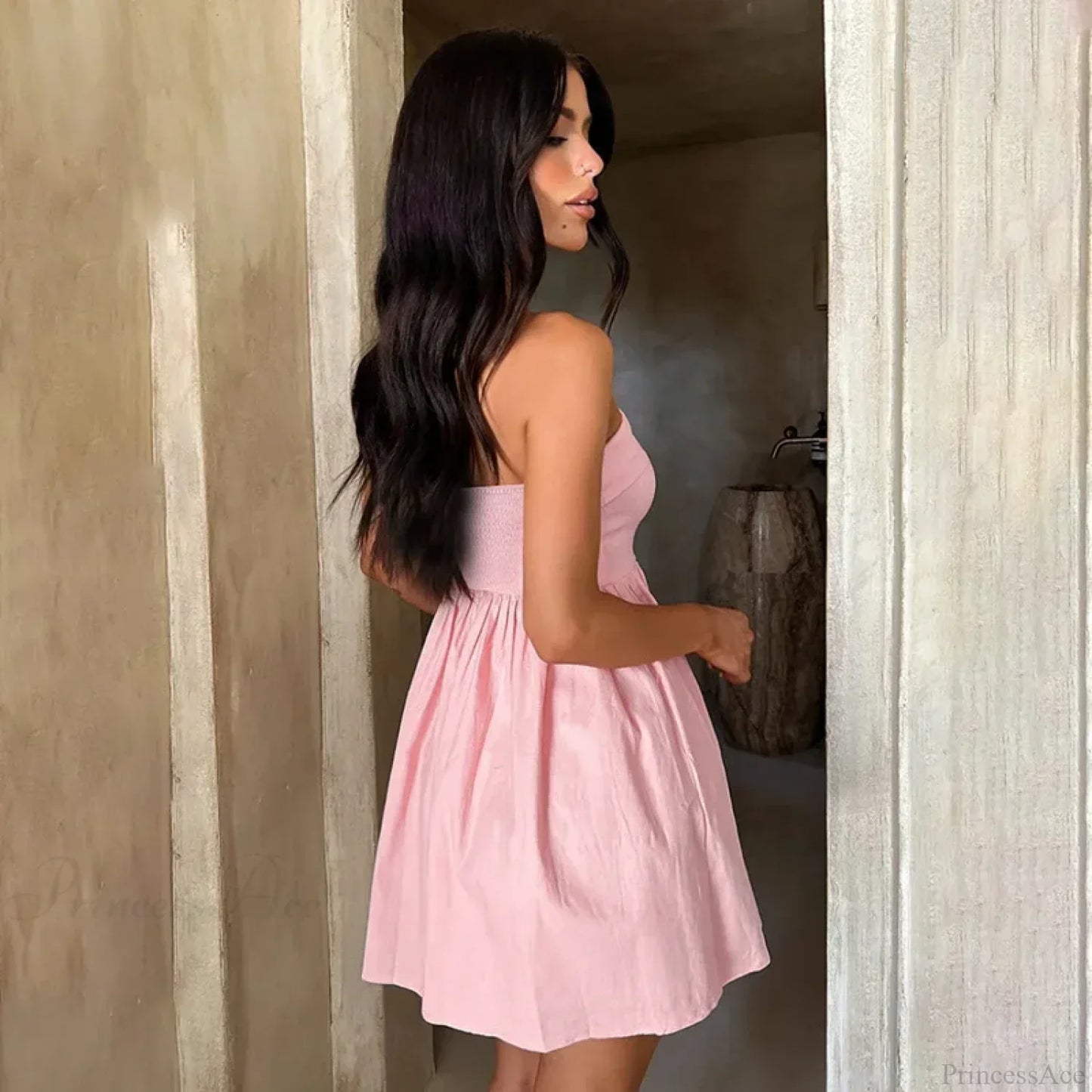 Pleated Waist Wrap A-line Vacation Dress