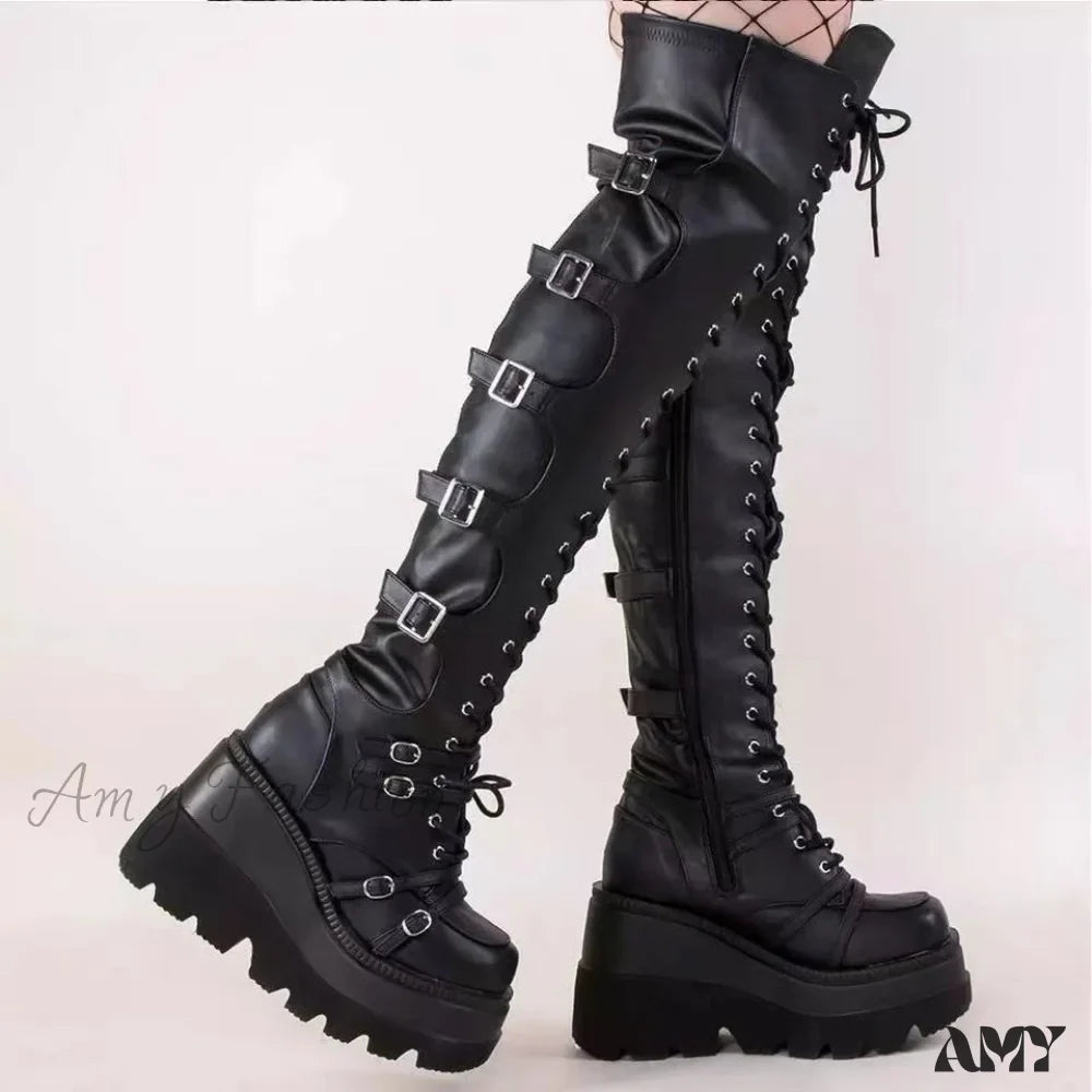 Plus Size Over-Knee Soft Leather Wedge Long Boots Spring Autumn 2024 Wish Hot Trade Rider Boots Women's Shoes