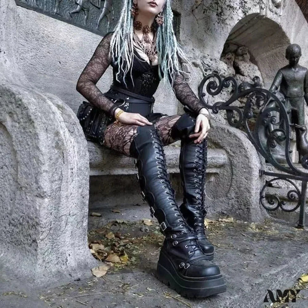 Plus Size Over-Knee Soft Leather Wedge Long Boots Spring Autumn 2024 Wish Hot Trade Rider Boots Women's Shoes