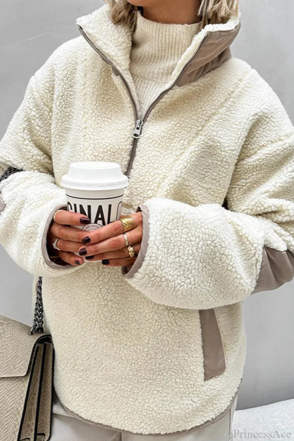 Plush Fleece Stand Collar Loose Sweatshirt