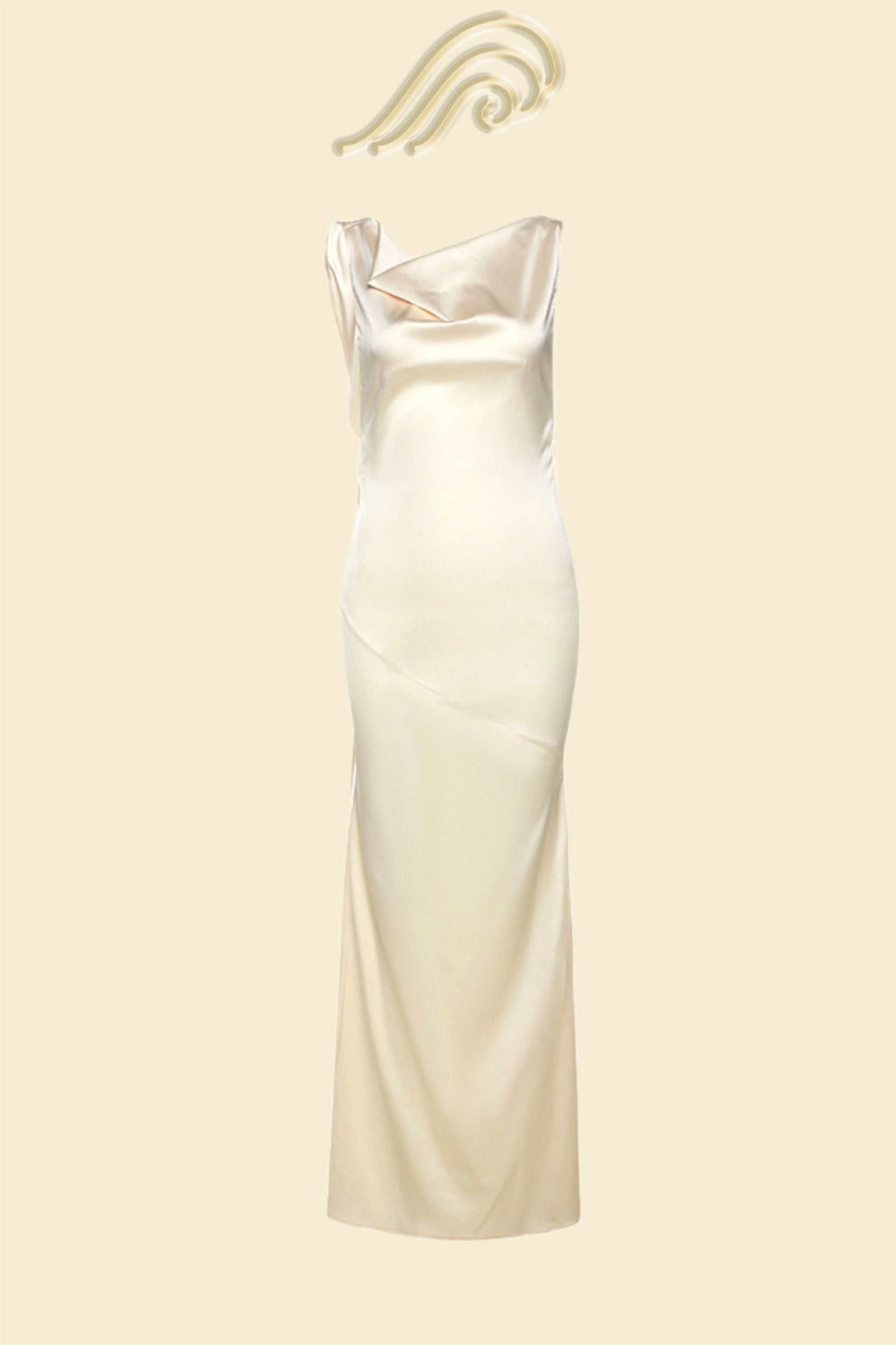 Satin Cowl Neck Off-Shoulder Draped Hip Bodycon Maxi Dress