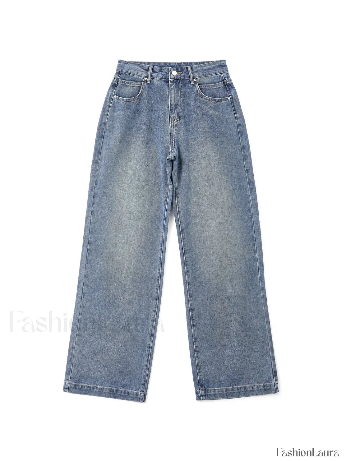 Pocket Design Blue Wash Boyfriend Jeans