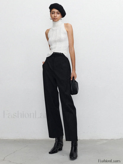 Pocket Straight Leg Trendy Pants Without Belt