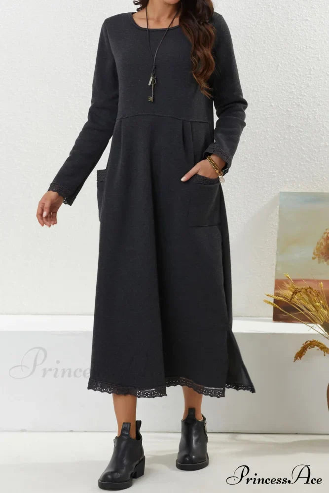 Pocketed Lacework Hem Dress