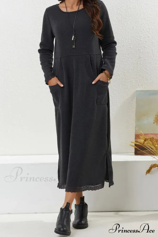 Pocketed Lacework Hem Dress