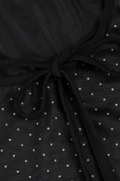 Polka Dot Bow Front Ruffle Fitted Long Sleeve Tee