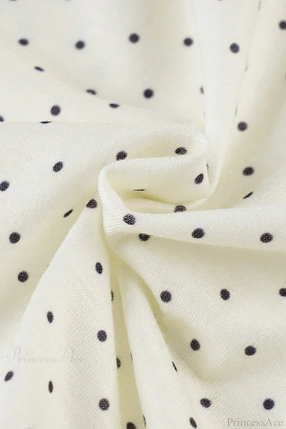 Polka Dot Bow Front Ruffle Fitted Long Sleeve Tee