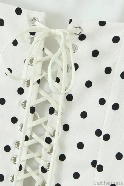 Polka Dot Square Neck Structured Puff Skirt Babydoll Mini Dress