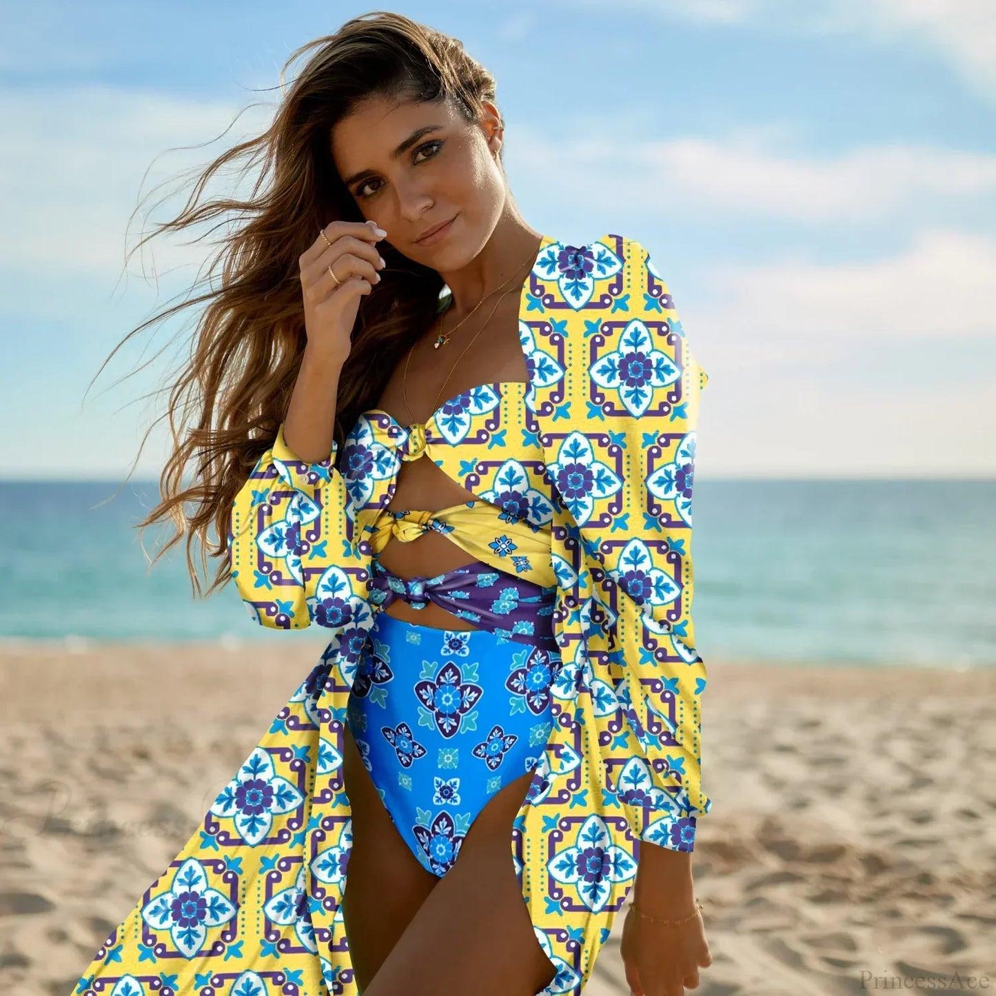 Print One-Piece Swimsuit Cover Up