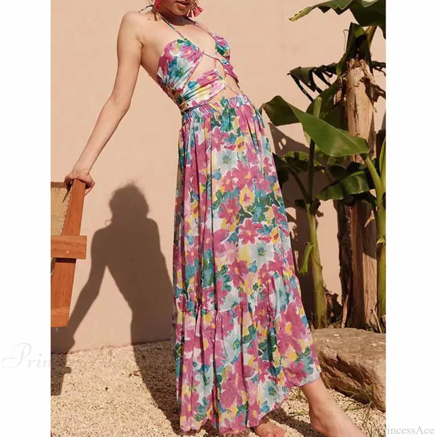 Printed Cutouts Tie One Piece Swimsuit