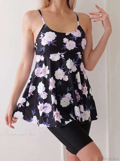 Printed Knee Shorts Tankini Two Piece Set