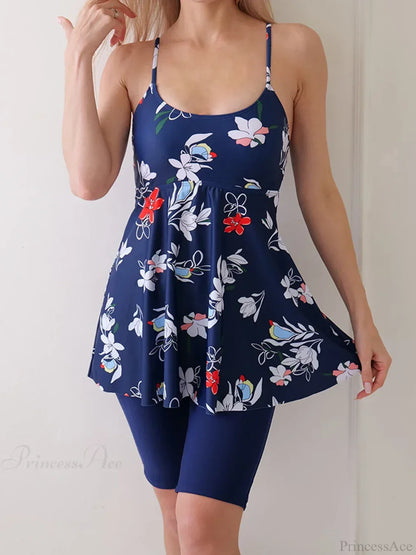 Printed Knee Shorts Tankini Two Piece Set