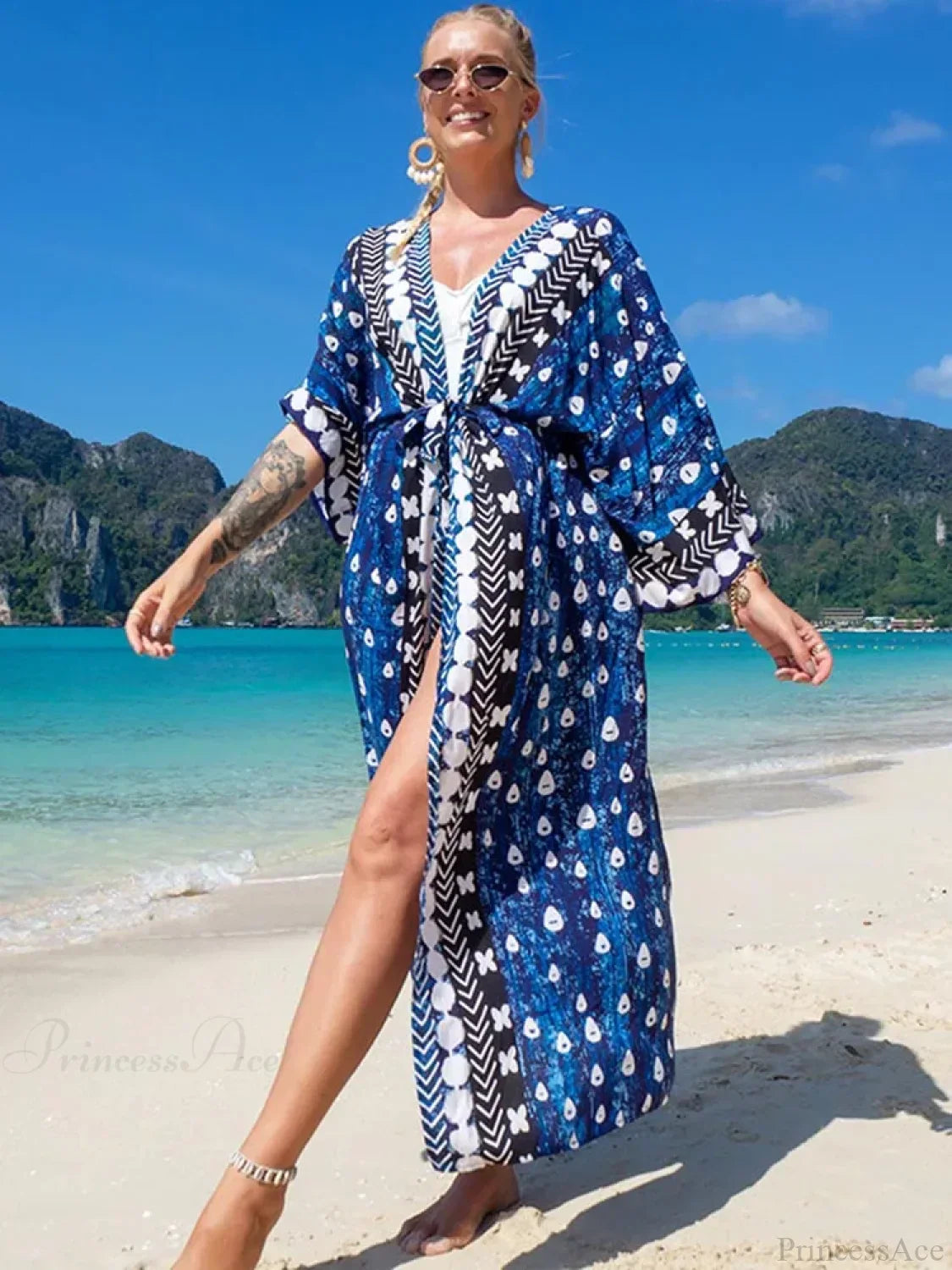 Printed Lace Up Bikini Cover Up