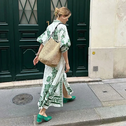 Printed Long-Sleeve Boho Dress