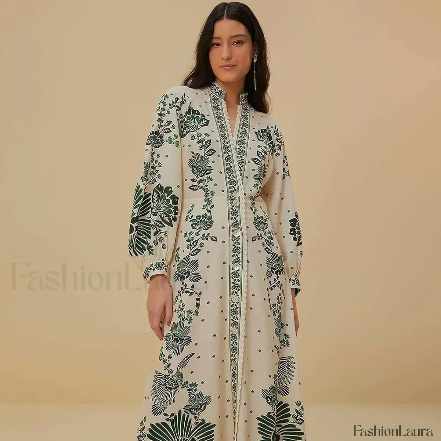 Printed Long-Sleeve Boho Dress