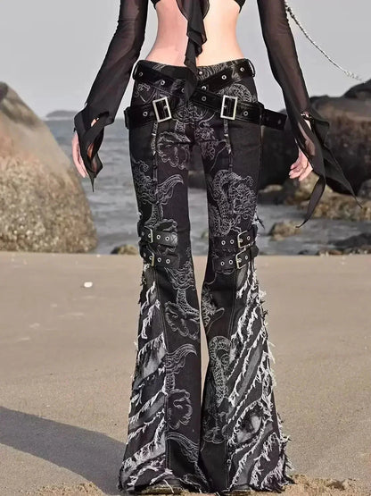 Printed Medieval Dragon Flared Pant