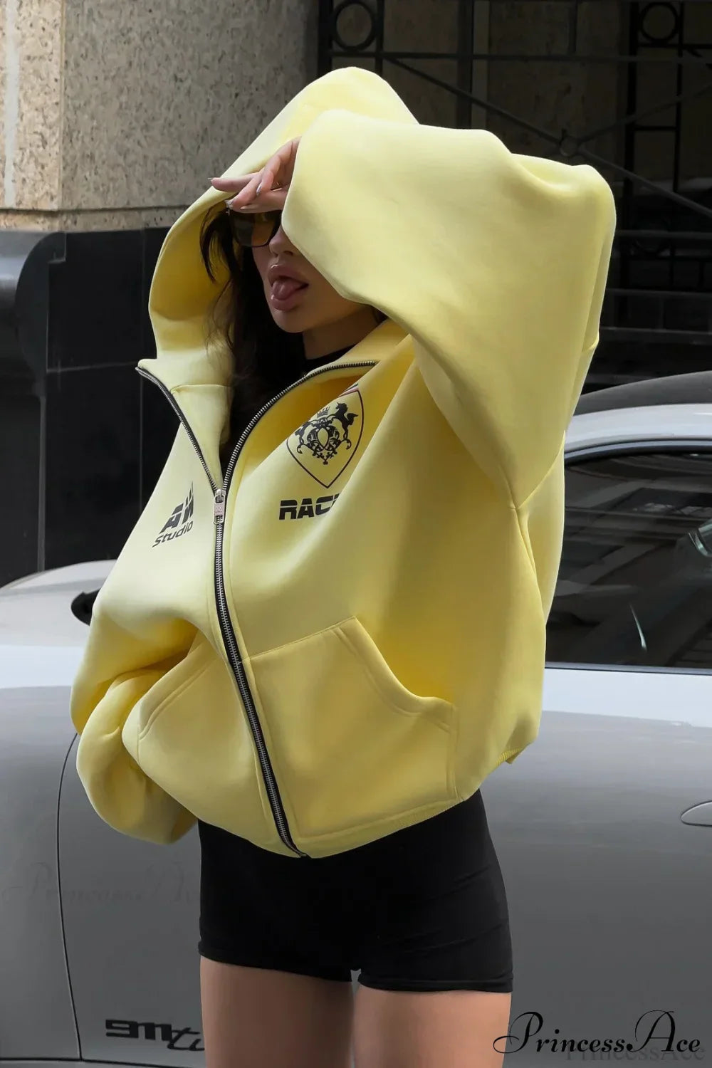 Printed Oversized Zip Hoodie