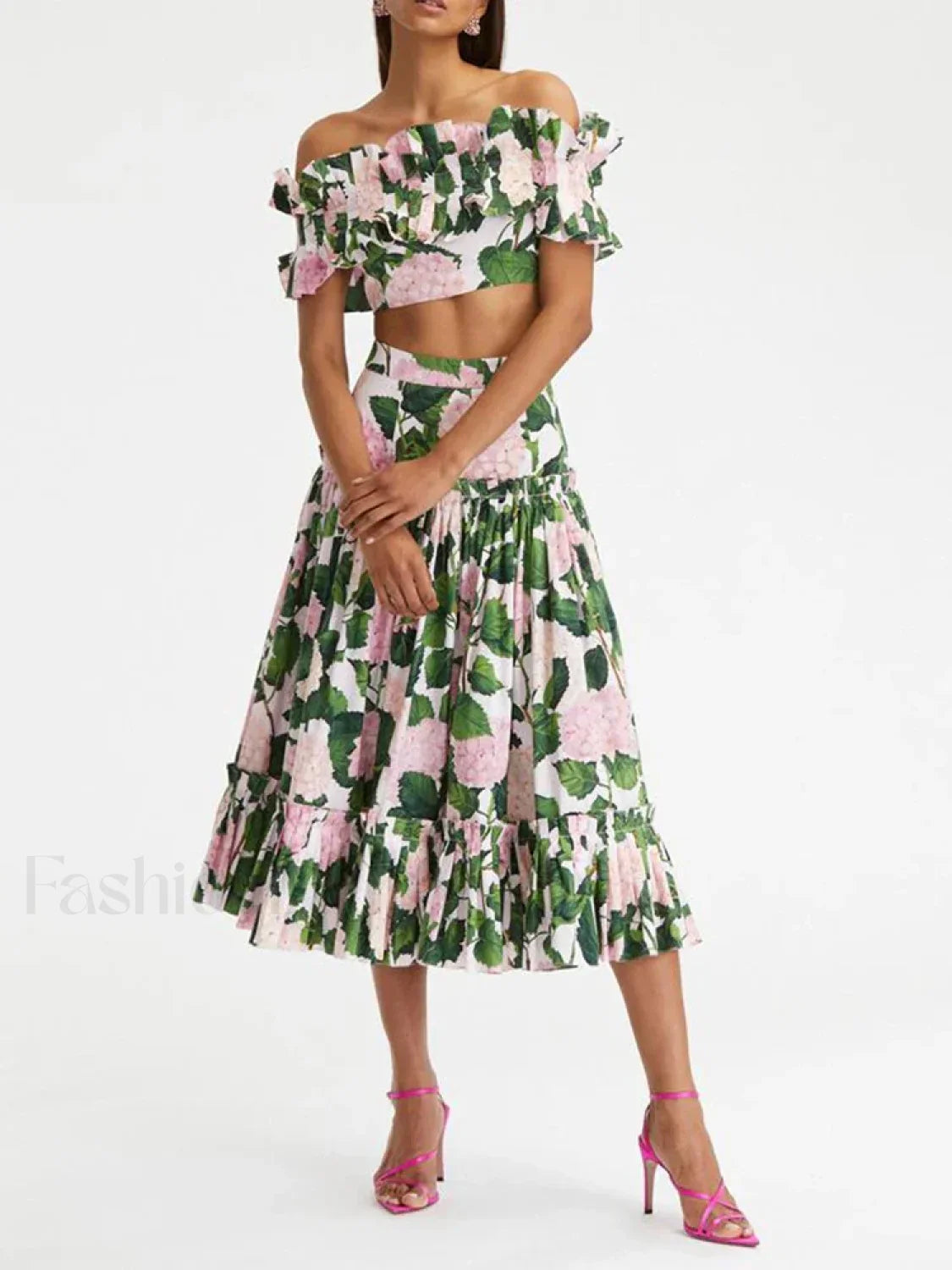 Printed Sleeveless Pleated Skirt Two Piece Set