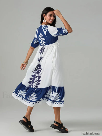 Printed V-Neck Summer Boho Dress