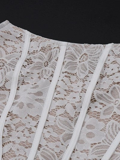 Strapless Lace Corset Sweetheart Neck Asymmetric Drape Mini Dress