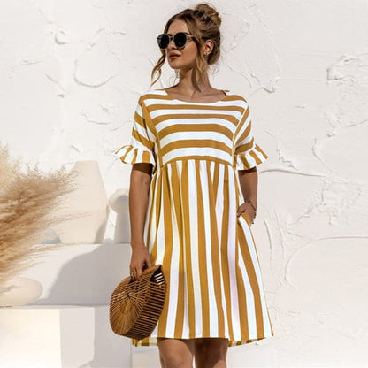 DressBetty - Cute Loose Striped Print Ruffles Sleeves Dresses