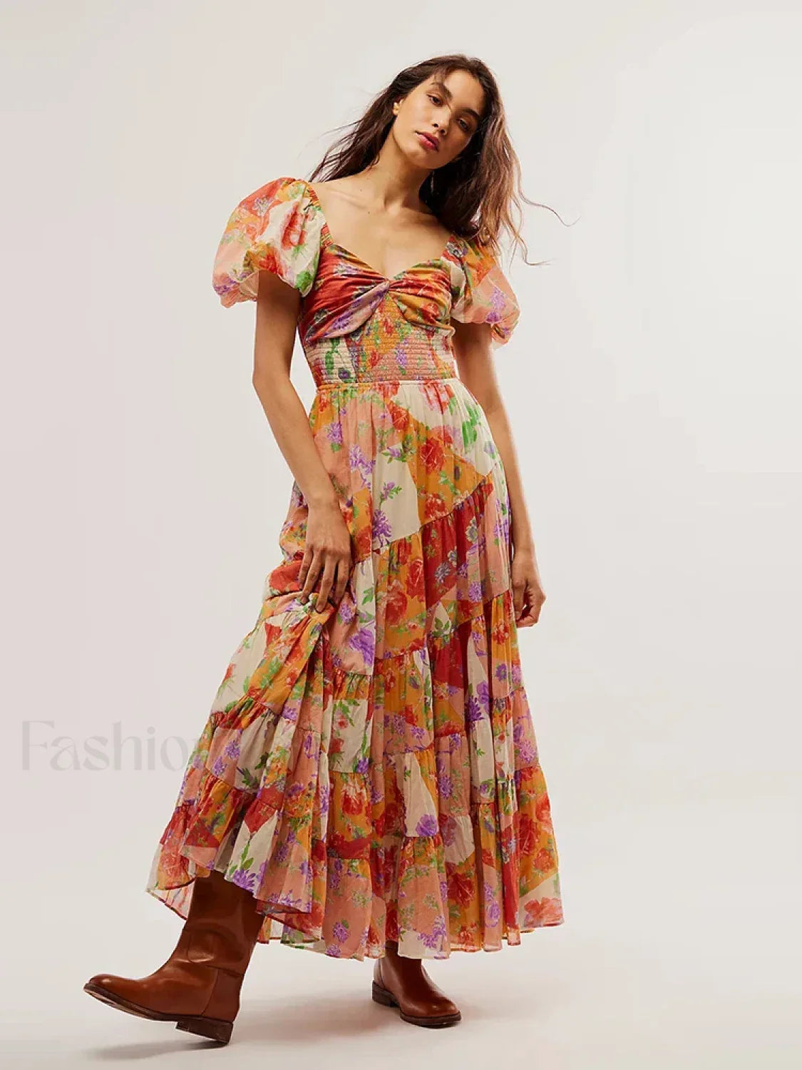 Puff Sleeve Vintage Floral Dress