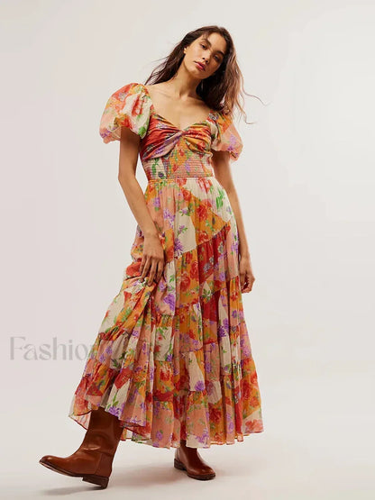 Puff Sleeve Vintage Floral Dress
