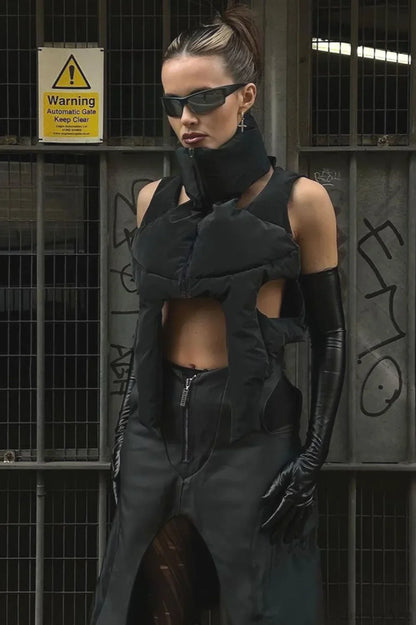 Punk Padded Stand Collar Zipper Coat