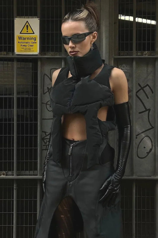 Punk Padded Stand Collar Zipper Coat