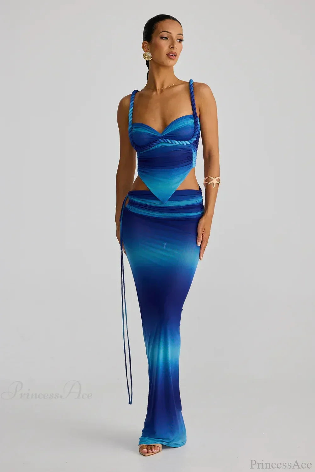 Push Up Backless Gradient Three Piece Swimsuit