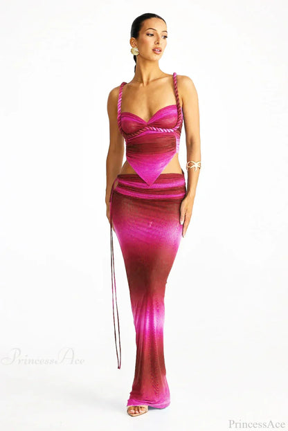 Push Up Backless Gradient Three Piece Swimsuit