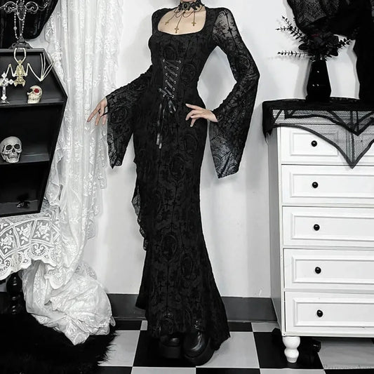 Quadrilateral Neck Corset Flare Full-Length Dress