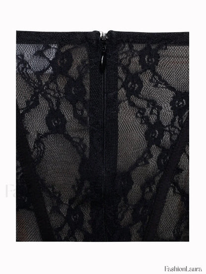 Quennell Black Lace Charming Corset Maxi Dress