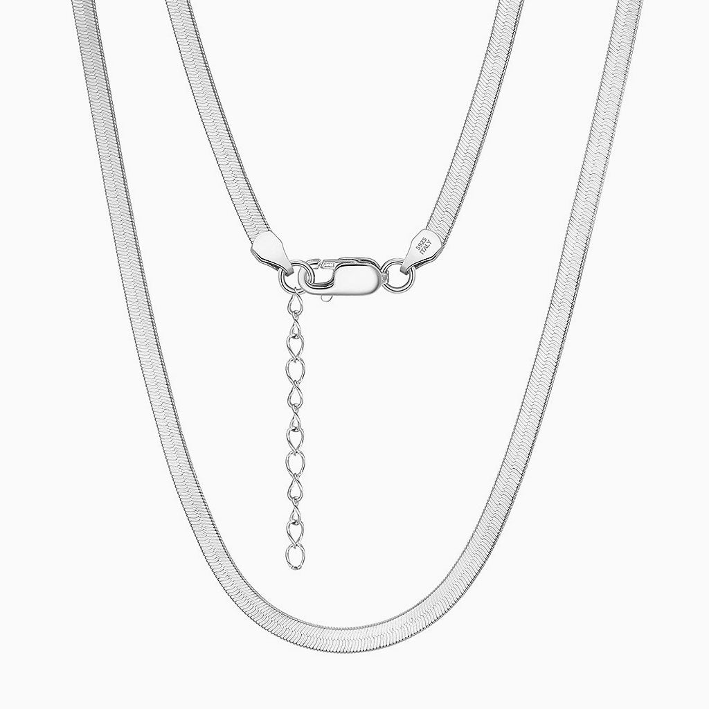 Sided Snake Flat Chain Necklace in Sterling Silver 3MM