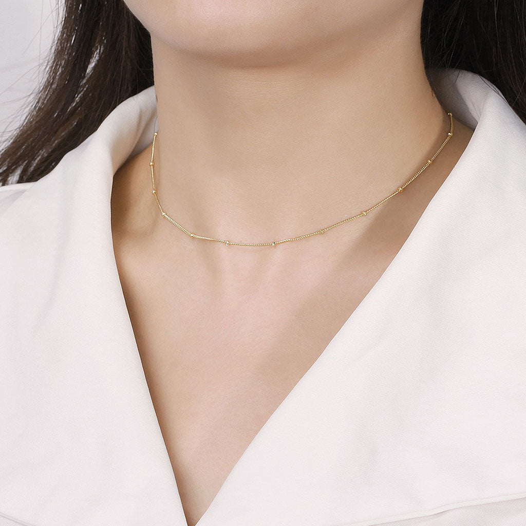 Quiet Luxury Tiny Bead 1MM Sterling Silver Curb Chain Necklace