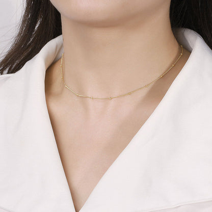 Quiet Luxury Tiny Bead 1MM Sterling Silver Curb Chain Necklace