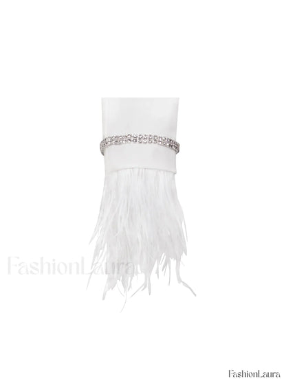 Quilla White Feather Crystal Graceful Sleeve Backless Blazer Dress