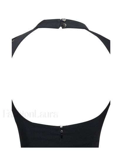 Quinella Black Lace Charming Crepe Backless Mini Dress