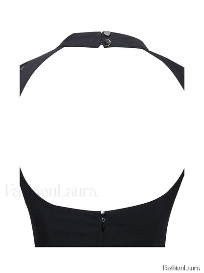 Quinella Black Lace Charming Crepe Backless Mini Dress