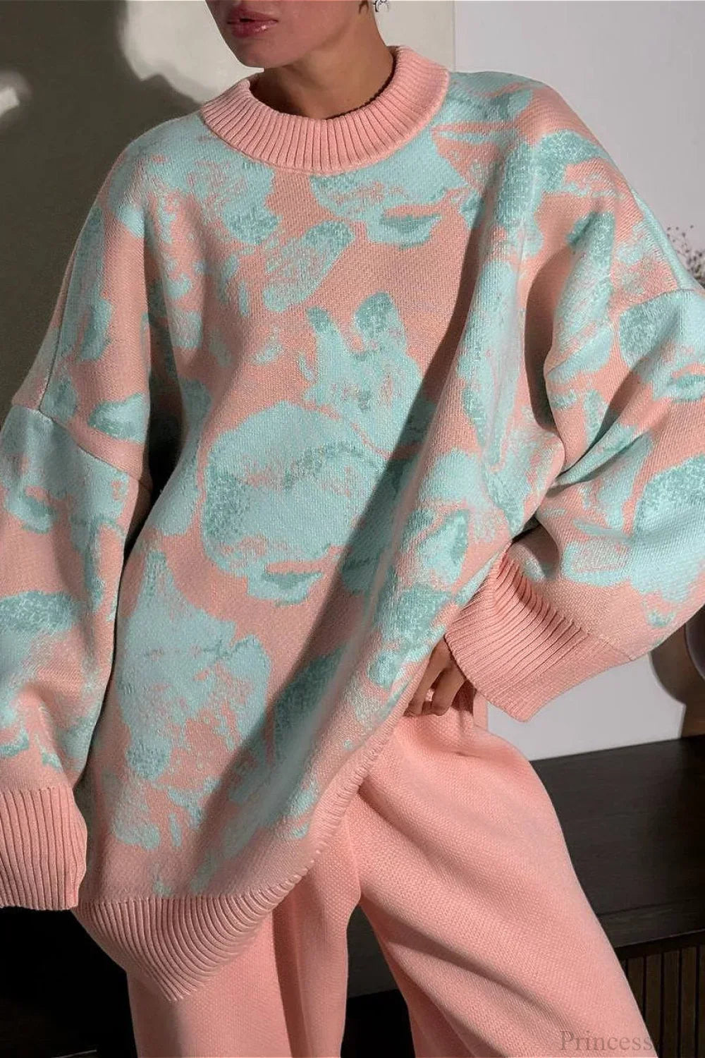 Rabbit Pattern Loose Lazy Colorblock Sweater