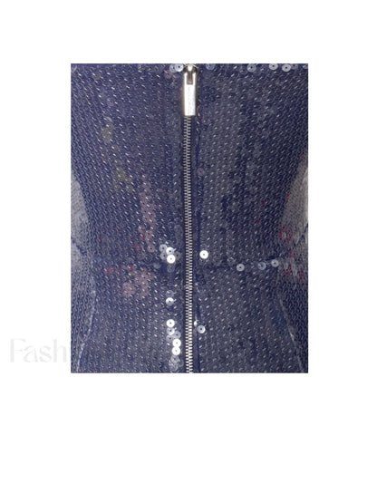 Ramona Navy Sequin Strapless Graceful High Slit Maxi Dress