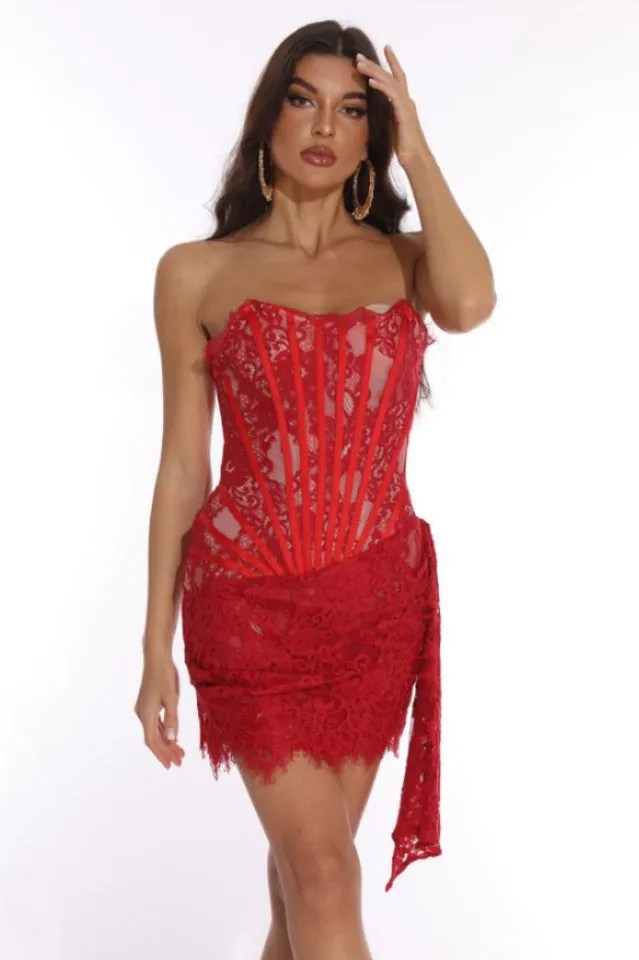 Scarlet Lace Mini Dress