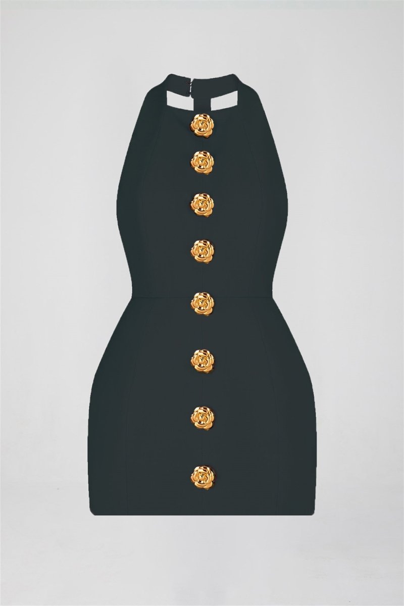 Square Neck Wide Strap Floral Button Front Bodycon Mini Dress