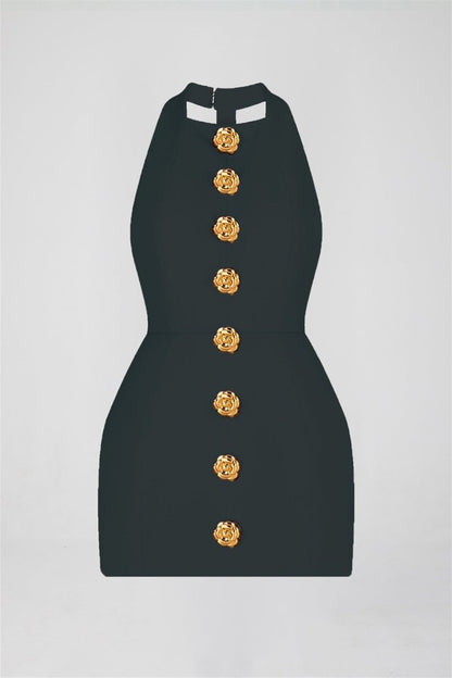 Square Neck Wide Strap Floral Button Front Bodycon Mini Dress
