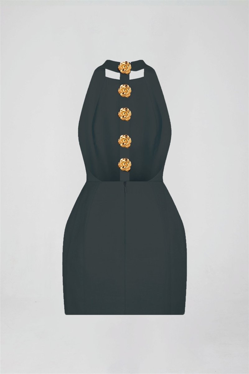 Square Neck Wide Strap Floral Button Front Bodycon Mini Dress