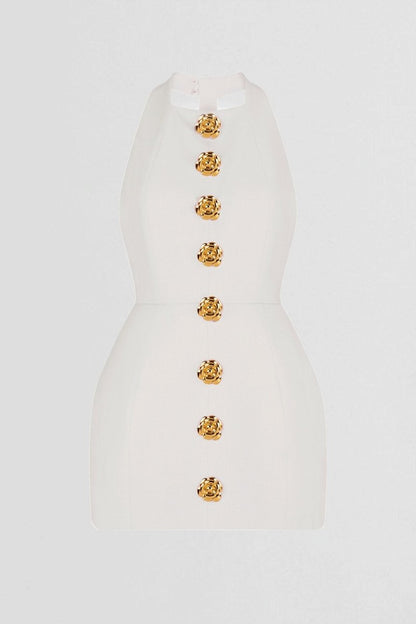 Square Neck Wide Strap Floral Button Front Bodycon Mini Dress