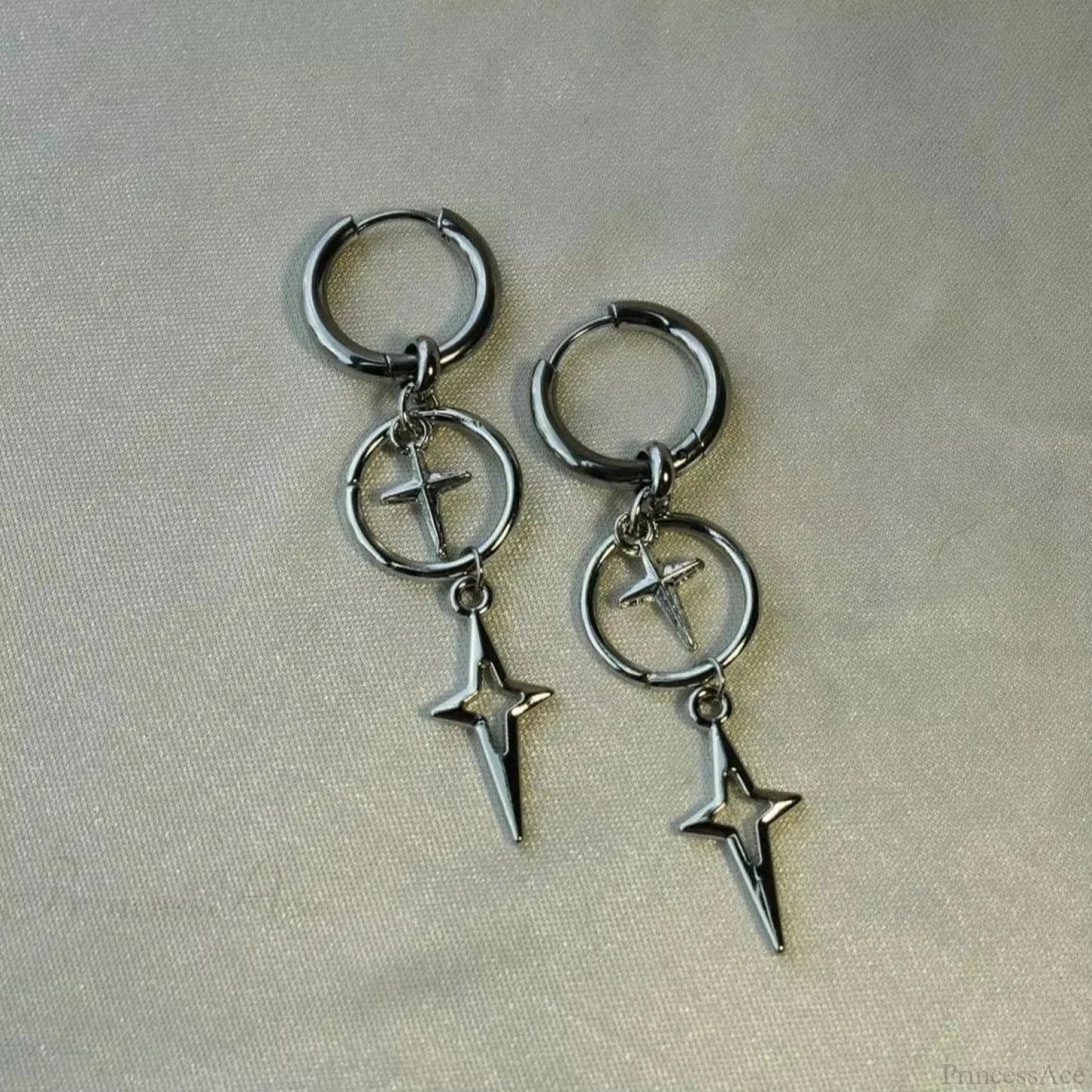 Rebel Celestial Cross Silver Empty Heart Earring