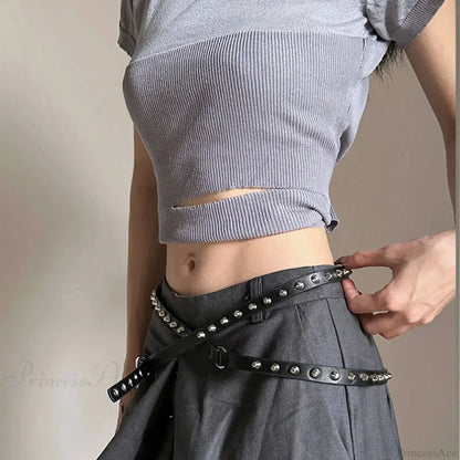 Rebellious Dark Western Double Loop Rivet Belt